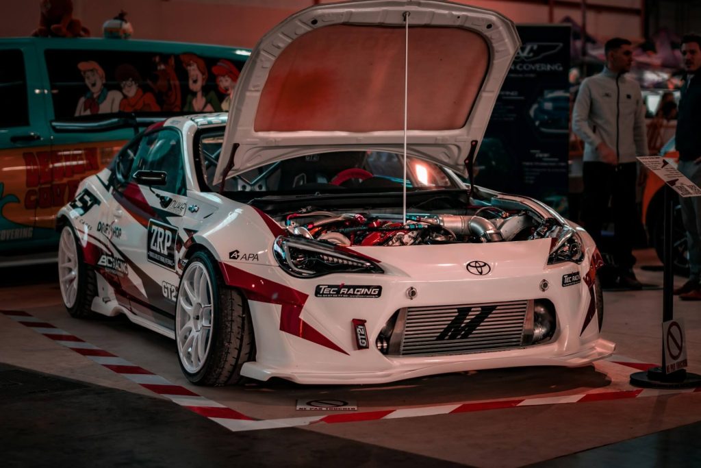 white toyota 86 at indoor show